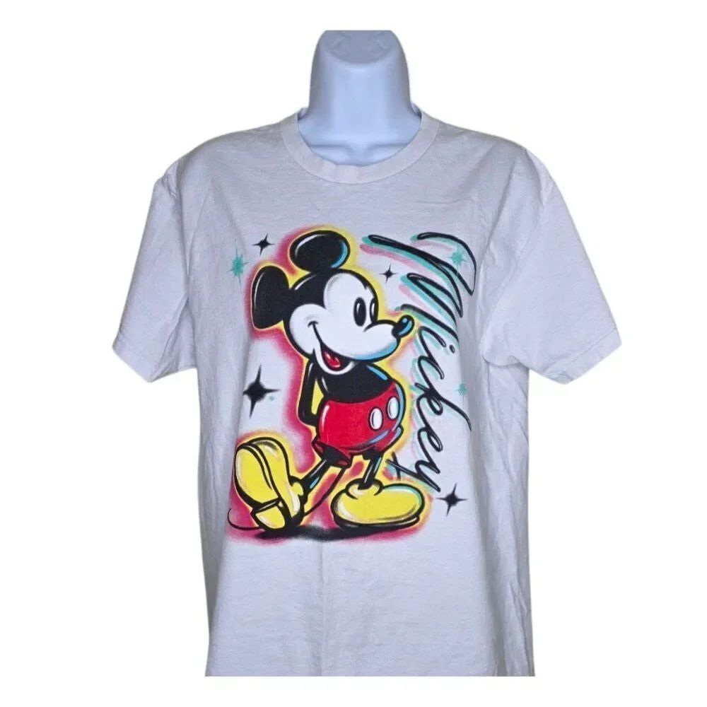 Retro Disney Mickey Mouse Neff Tshirt Mens Size M White Airbrush Art